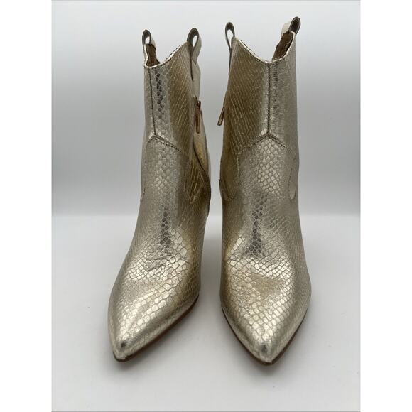 Shu Shop Yaneli Gold Foil Western Snake Stiletto Heel Pull on Boots Size 8 - Picture 2 of 9